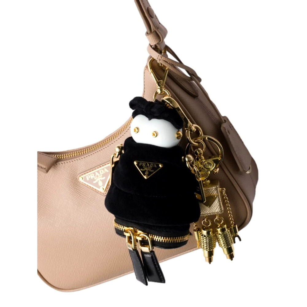 Prada Black Nylon Robot Keychain Bag Charm with Gold Tone Hardware and
